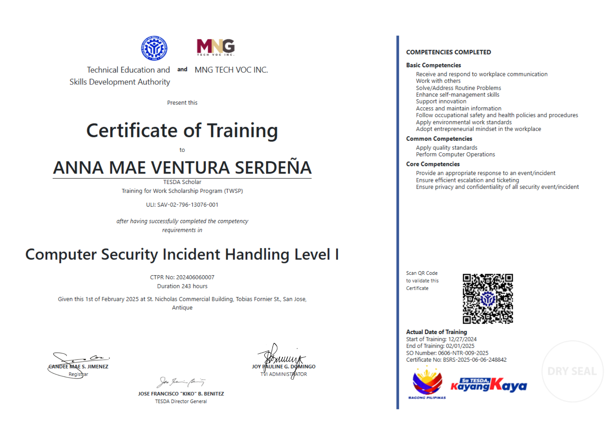 CSIH Certificate